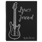 Large black spiral notebook laser etched with 'Lyrics' design