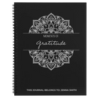 Large black spiral notebook laser etched with 'Moments of Gratitude' design