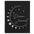 Large black spiral notebook laser etched with 'Moon Dream Journal' design