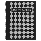 Large black spiral notebook laser etched with 'Retro Checker' design