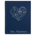 Large blue spiral notebook laser etched with 'Teach Learn Inspire' design