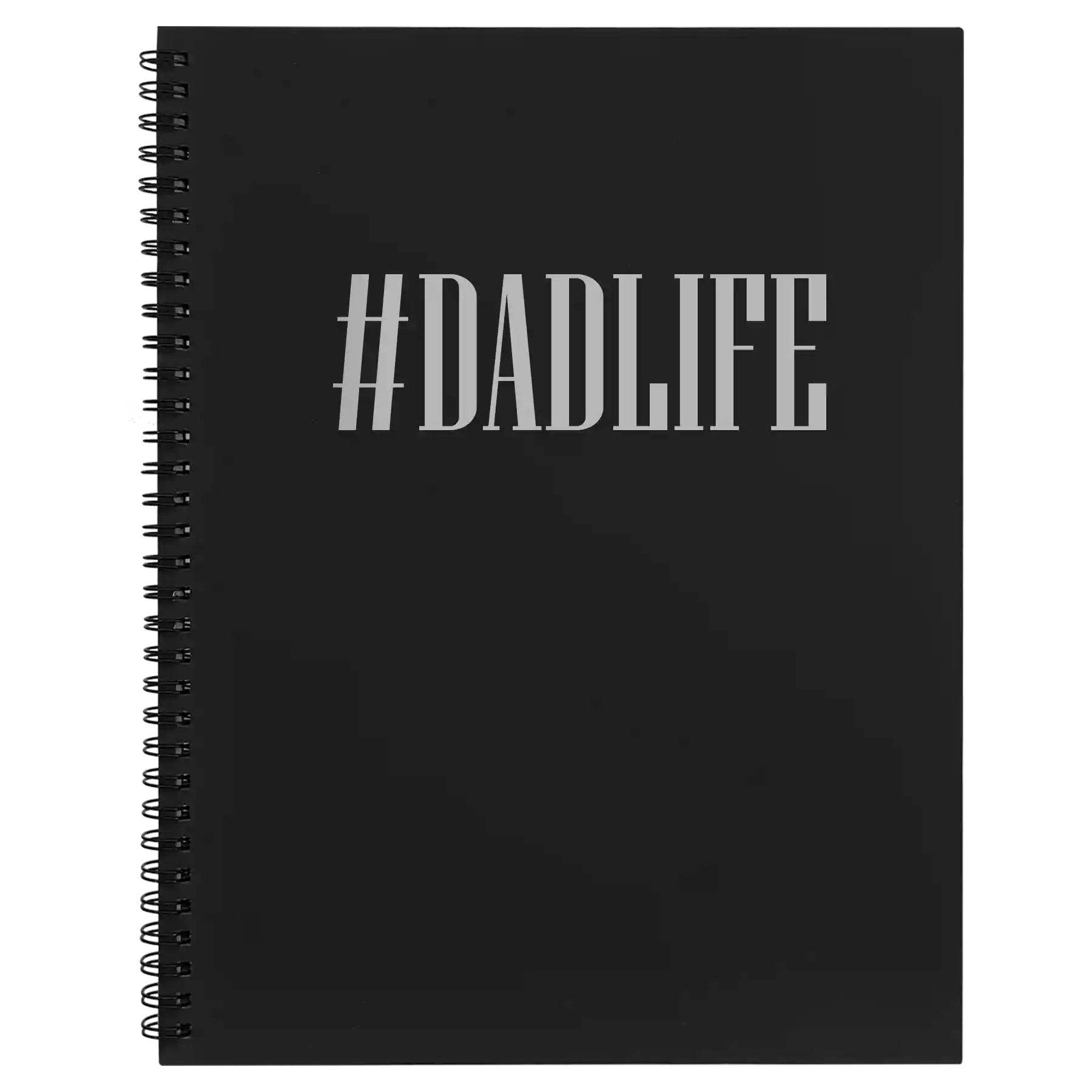 Large black spiral notebook laser etched with 'Dadlife' design