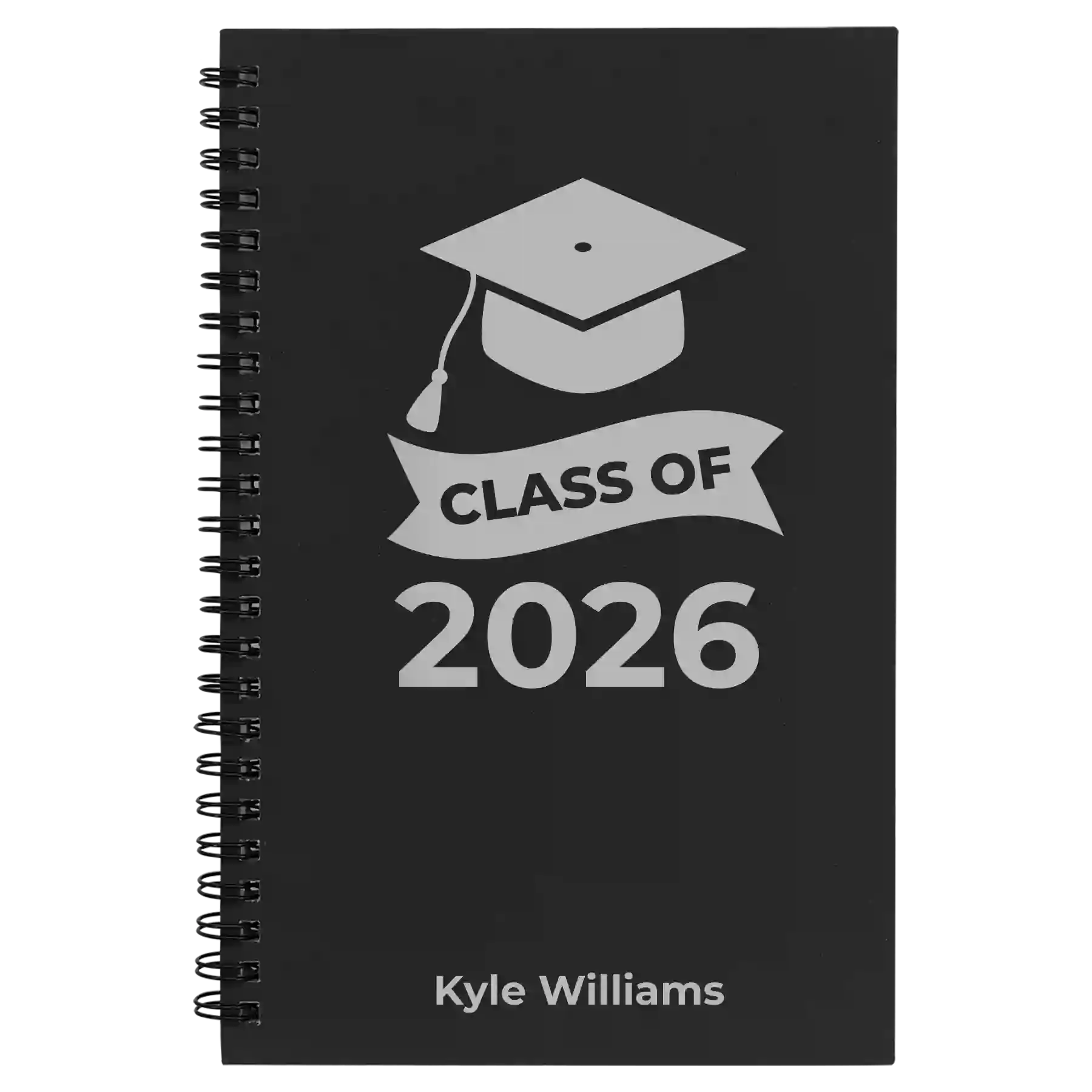 Small black spiral notebook laser etched with 'Class of V2' design