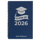Small blue spiral notebook laser etched with 'Class of V2' design
