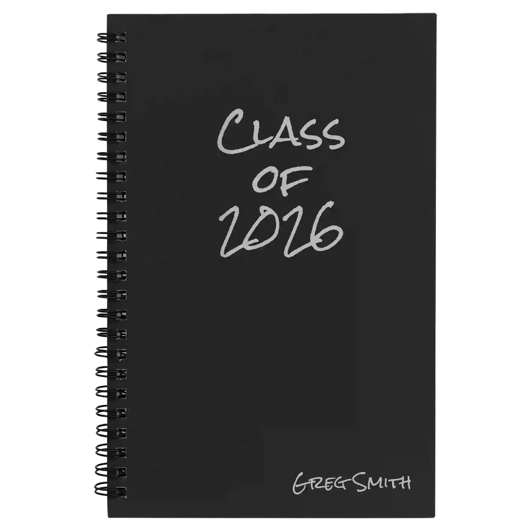 Small black spiral notebook laser etched with 'Class of' design