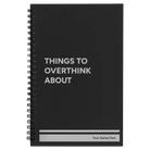 Small black spiral notebook laser etched with 'Things to Overthink About' design
