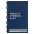 Small blue spiral notebook laser etched with 'Things to Overthink About' design