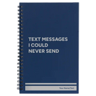 Small blue spiral notebook laser etched with 'Text Messages' design