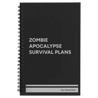 Small black spiral notebook laser etched with 'Zombie Apocalypse Survival Plans' design