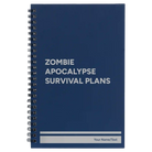 Small blue spiral notebook laser etched with 'Zombie Apocalypse Survival Plans' design