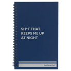 Small blue spiral notebook laser etched with 'Up At Night' design