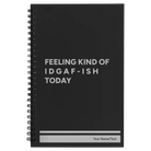 Small black spiral notebook laser etched with 'Idgaf ish' design