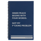 Small blue spiral notebook laser etched with 'Inner Peace' design