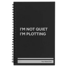 Small black spiral notebook laser etched with 'Not Quiet' design