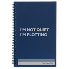 Small blue spiral notebook laser etched with 'Not Quiet' design