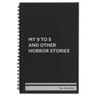 Small black spiral notebook laser etched with '9 to 5 Horror' design