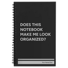 Small black spiral notebook laser etched with 'Look Organized' design