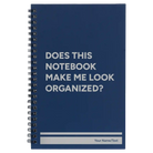 Small blue spiral notebook laser etched with 'Look Organized' design