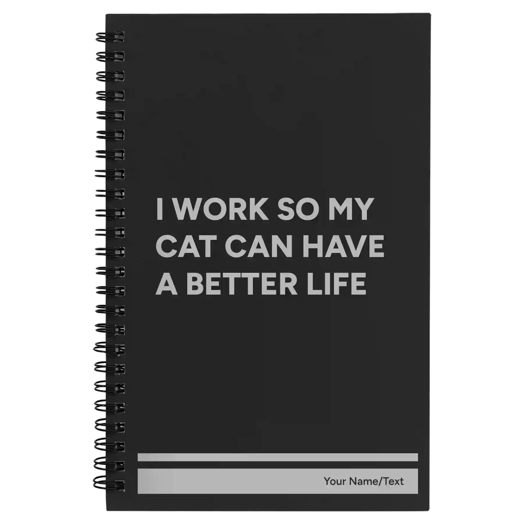 Small black spiral notebook laser etched with 'My Cat' design