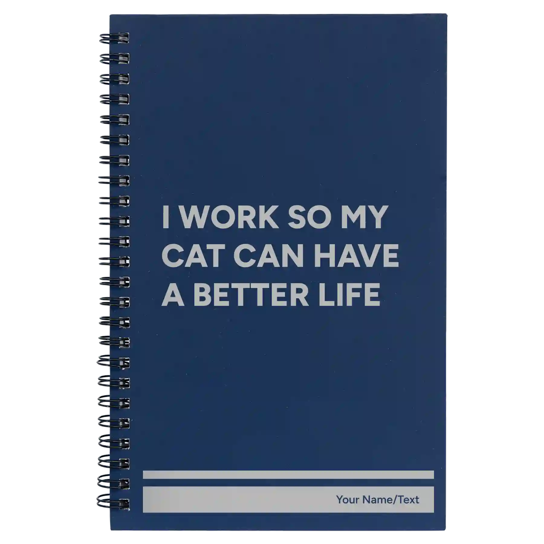 Small blue spiral notebook laser etched with 'My Cat' design