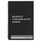 Small black spiral notebook laser etched with 'My Genius' design