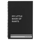 Small black spiral notebook laser etched with 'Book of Rants' design