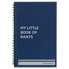 Small blue spiral notebook laser etched with 'Book of Rants' design