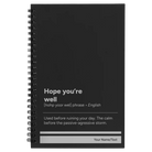 Small black spiral notebook laser etched with 'Hope You're Well' design