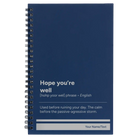 Small blue spiral notebook laser etched with 'Hope You're Well' design