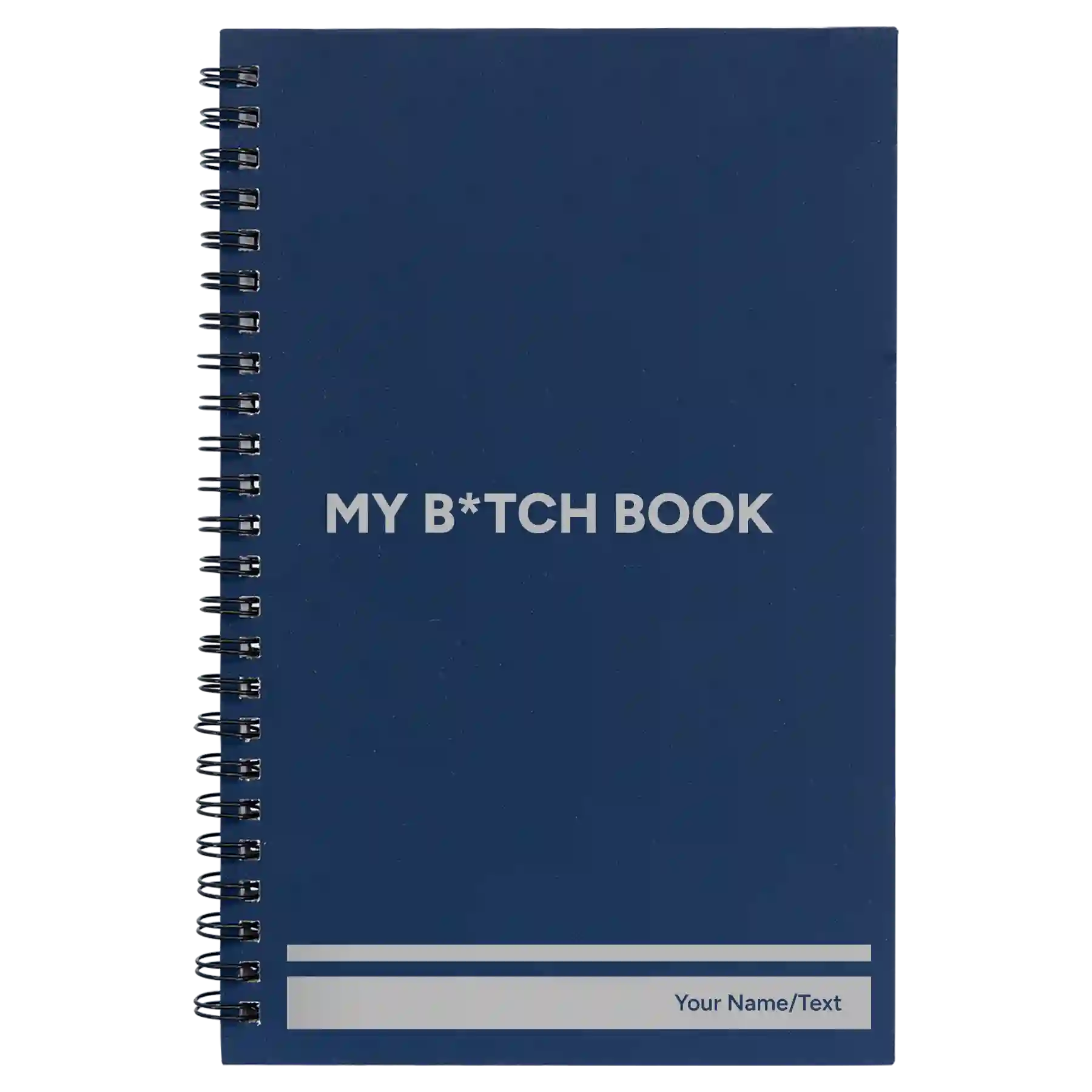 Small blue spiral notebook laser etched with 'My Btch Book' design