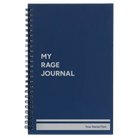 Small blue spiral notebook laser etched with 'My rage journal' design