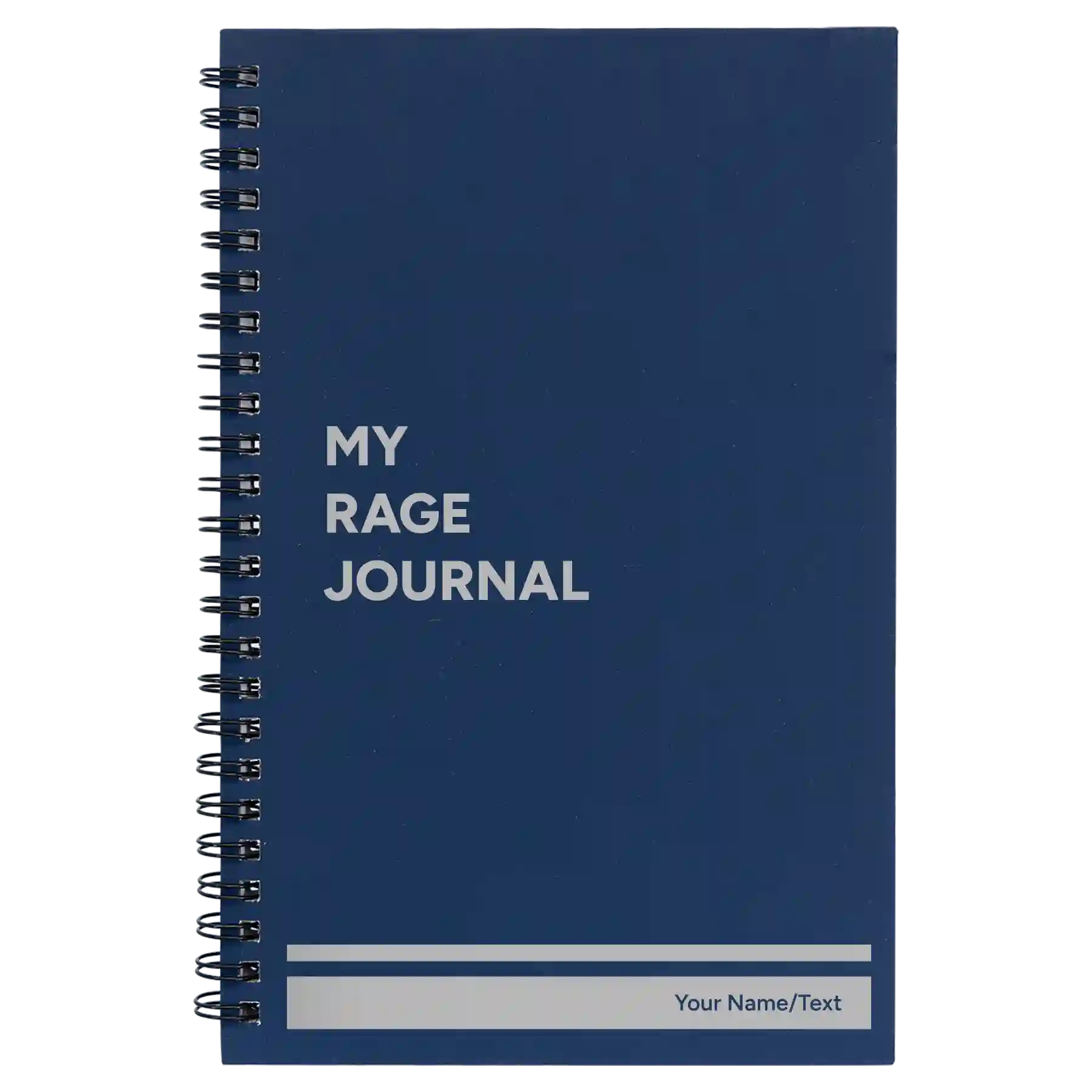 Small blue spiral notebook laser etched with 'My rage journal' design