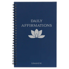 Small blue spiral notebook laser etched with 'Daily Affirmations' design
