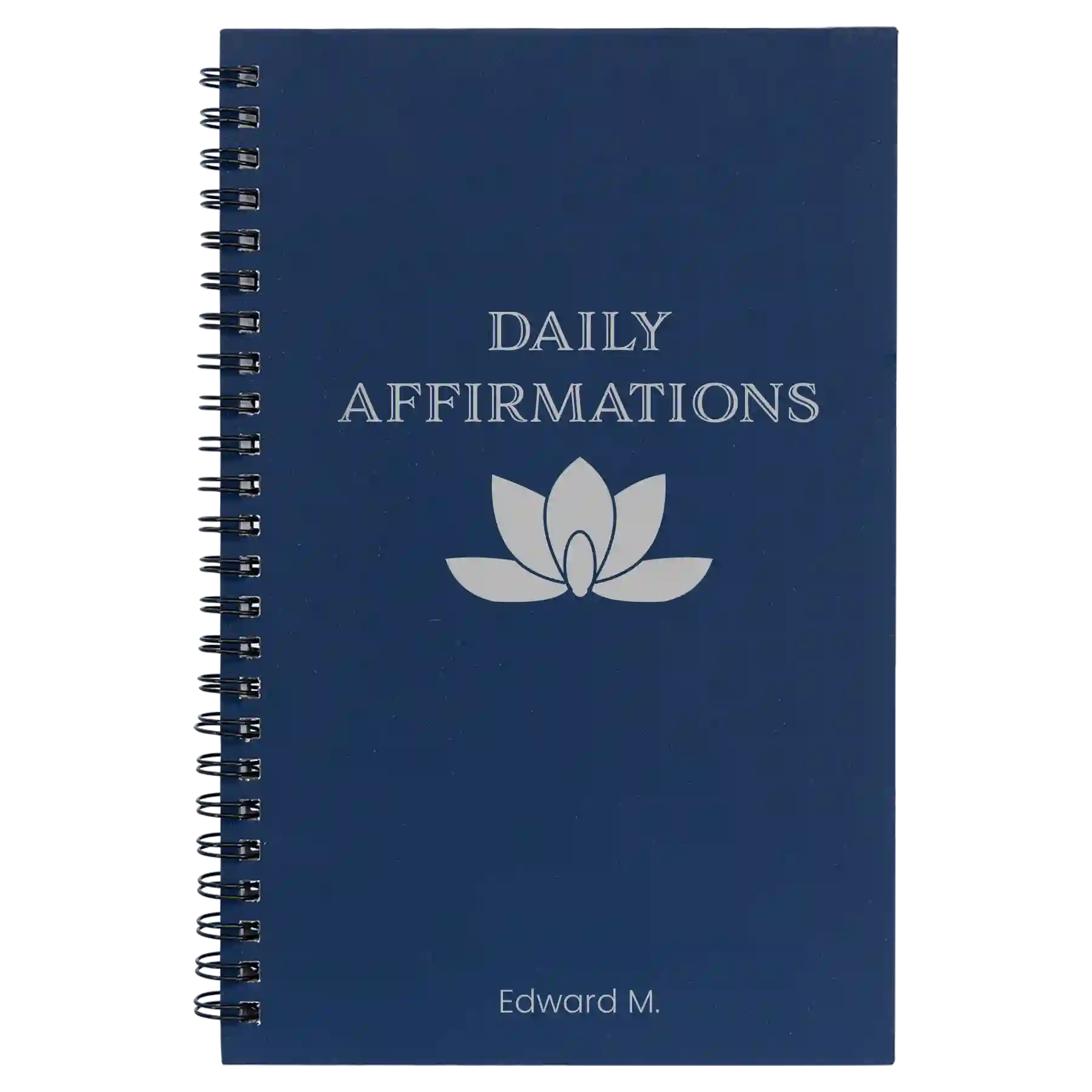 Small blue spiral notebook laser etched with 'Daily Affirmations' design