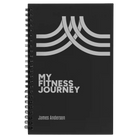 Small black spiral notebook laser etched with 'Fitness Journey' design