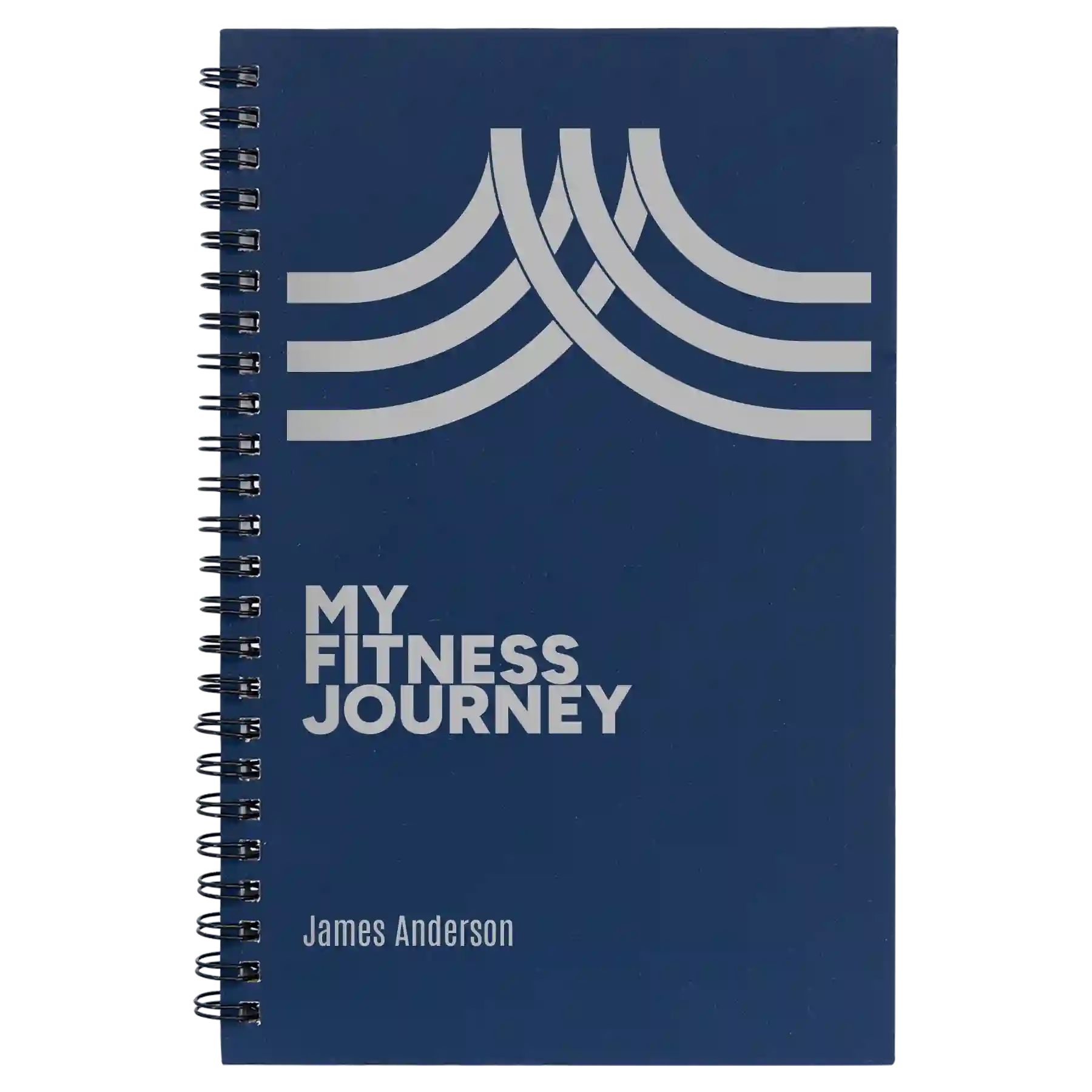 Small blue spiral notebook laser etched with 'Fitness Journey' design