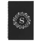 Small black spiral notebook laser etched with 'Floral Circle with Initial' design