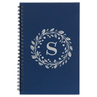 Small blue spiral notebook laser etched with 'Floral Circle with Initial' design