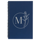 Small blue spiral notebook laser etched with 'Floral Circle' design