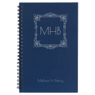 Small blue spiral notebook laser etched with 'Floral Frame' design