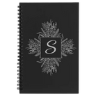 Small black spiral notebook laser etched with 'Floral Initals' design