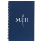 Small blue spiral notebook laser etched with 'Flower Initial' design