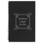 Small black spiral notebook laser etched with 'Flower Square' design