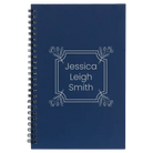 Small blue spiral notebook laser etched with 'Flower Square' design