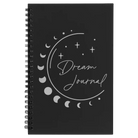 Small black spiral notebook laser etched with 'Moon Dream Journal' design