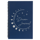 Small blue spiral notebook laser etched with 'Moon Dream Journal' design