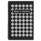 Small black spiral notebook laser etched with 'Retro Checker' design