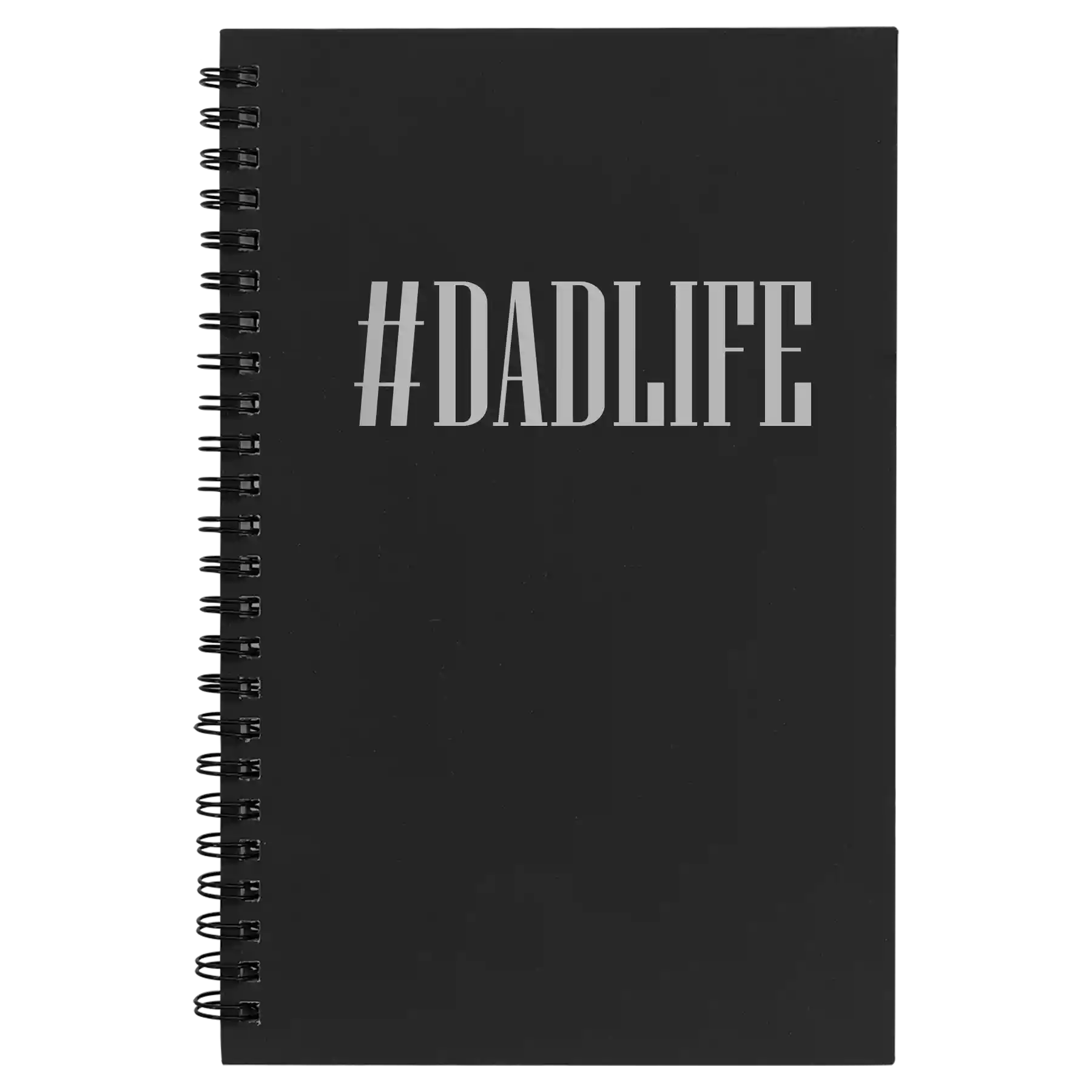 Small black spiral notebook laser etched with 'Dadlife' design
