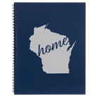 Large blue spiral notebook laser etched with 'Wisconsin Home' design
