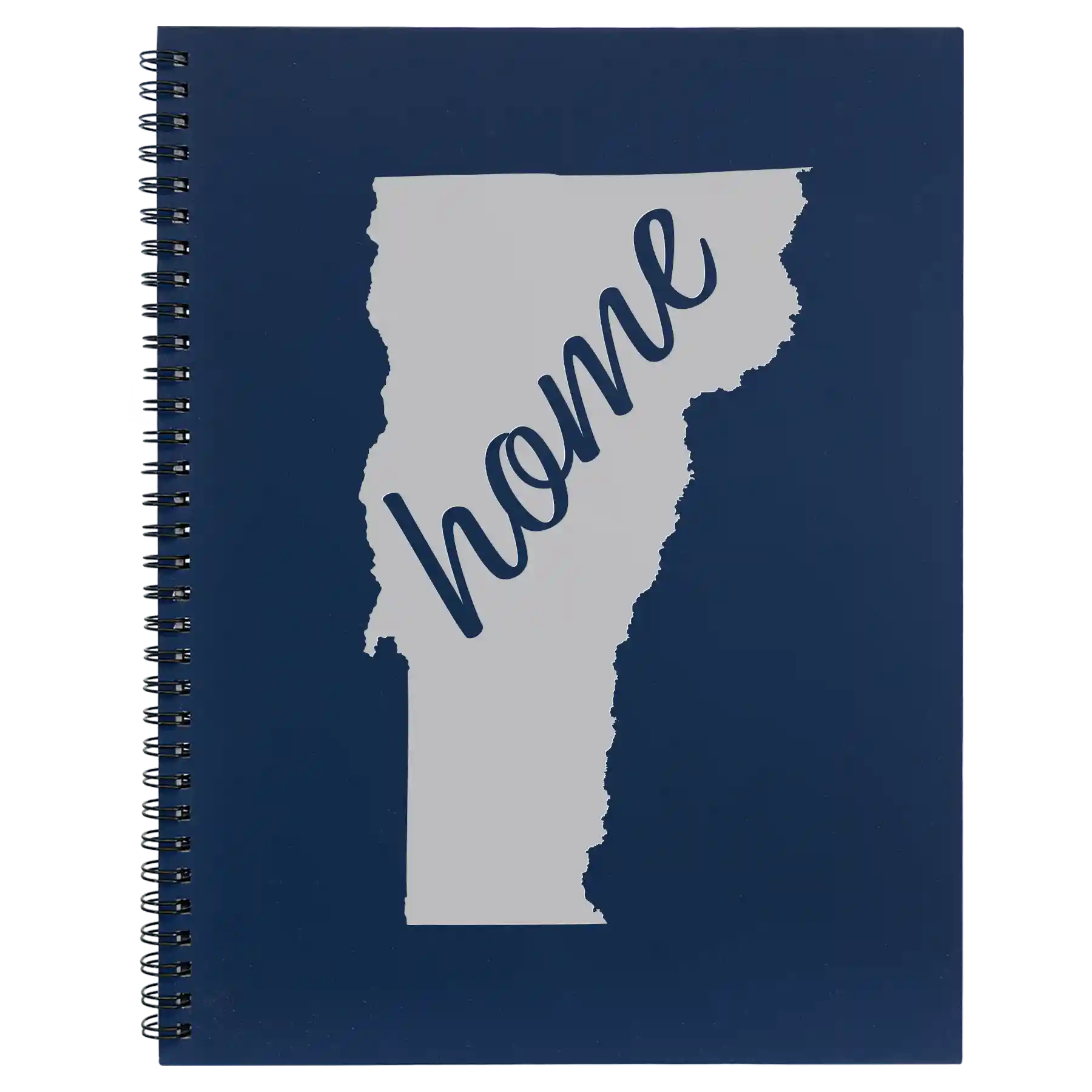 Large blue spiral notebook laser etched with 'Vermont Home' design